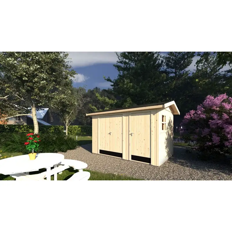 Casita-jardín-Olaf-tejado-aguas-doble-puerta