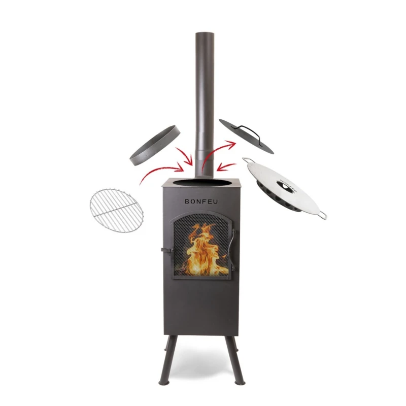 Estufa-leña-BonCarré-Chimenea-cuadrada-parrilla-BonFeu